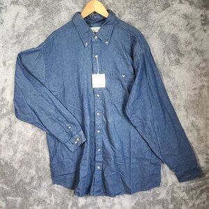 Tri-Mountain Men's Long Sleeve Button up Collared 2XL Tall Blue Chambray NEW